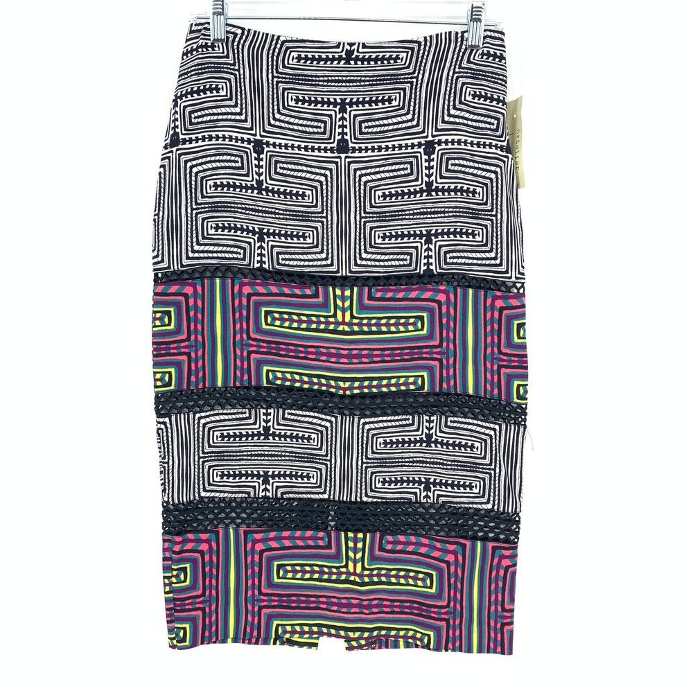 Nicole Miller Artelier Straight Pencil Skirt Womens 4 Black White Pink Print NEW